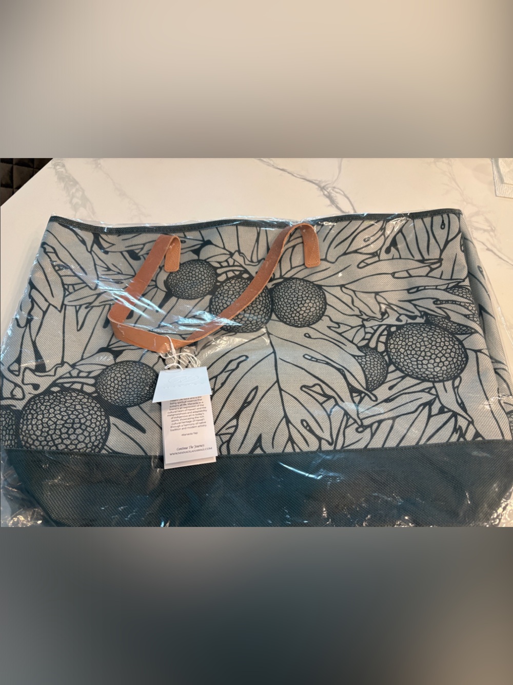 Manaola Floral Canvas Tote with Tan Handles